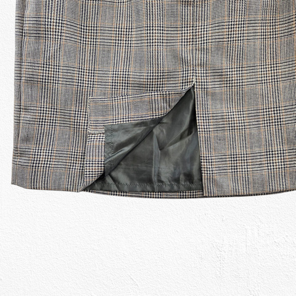 Halston Gray Tan Glen Check Wool Plaid Tailored Straight A-Line Skirt Size 10 - Picture 6 of 9